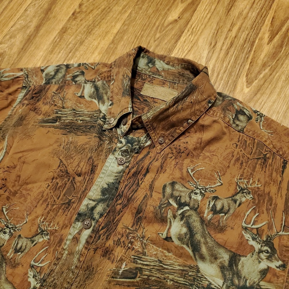 Vintage Deer Shirt Men Medium Brown Button Down Woods Hunting Fall North River‎